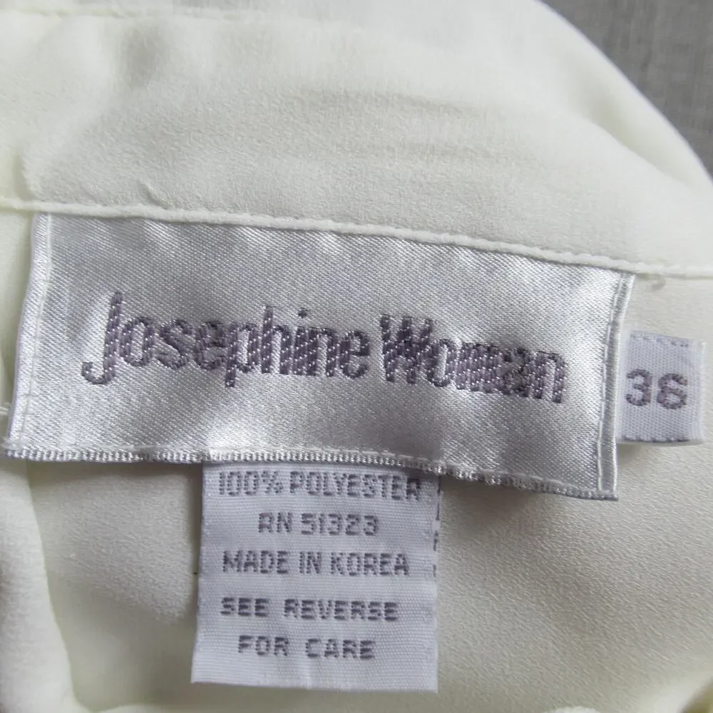 Vintage Josephine Top Womens 36 White Floral Cutout Pleated Sheer Blouse Work